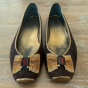 Loriblu Italy Suede Bow Embellished Brown Flat Ballet Shoes EU36.5